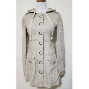 Free People Women's Hooded Military Jacket Ramie Cotton Blend Beige‎